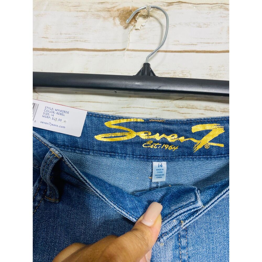 Seven7 Women Weekend‎ Boyfriend Relaxed Fit Rolled Cuff Denim Blue Jeans 14 - Picture 3 of 4
